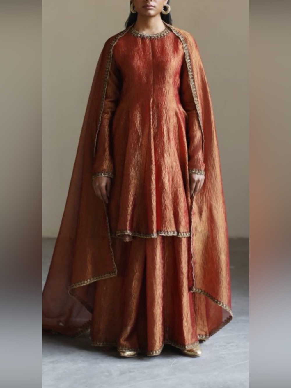 Red/orange tissue Sharara set from mimisa